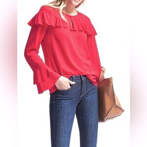 Banana Republic Red Long Sleeve Flounce Ruffle Blouse Size Small